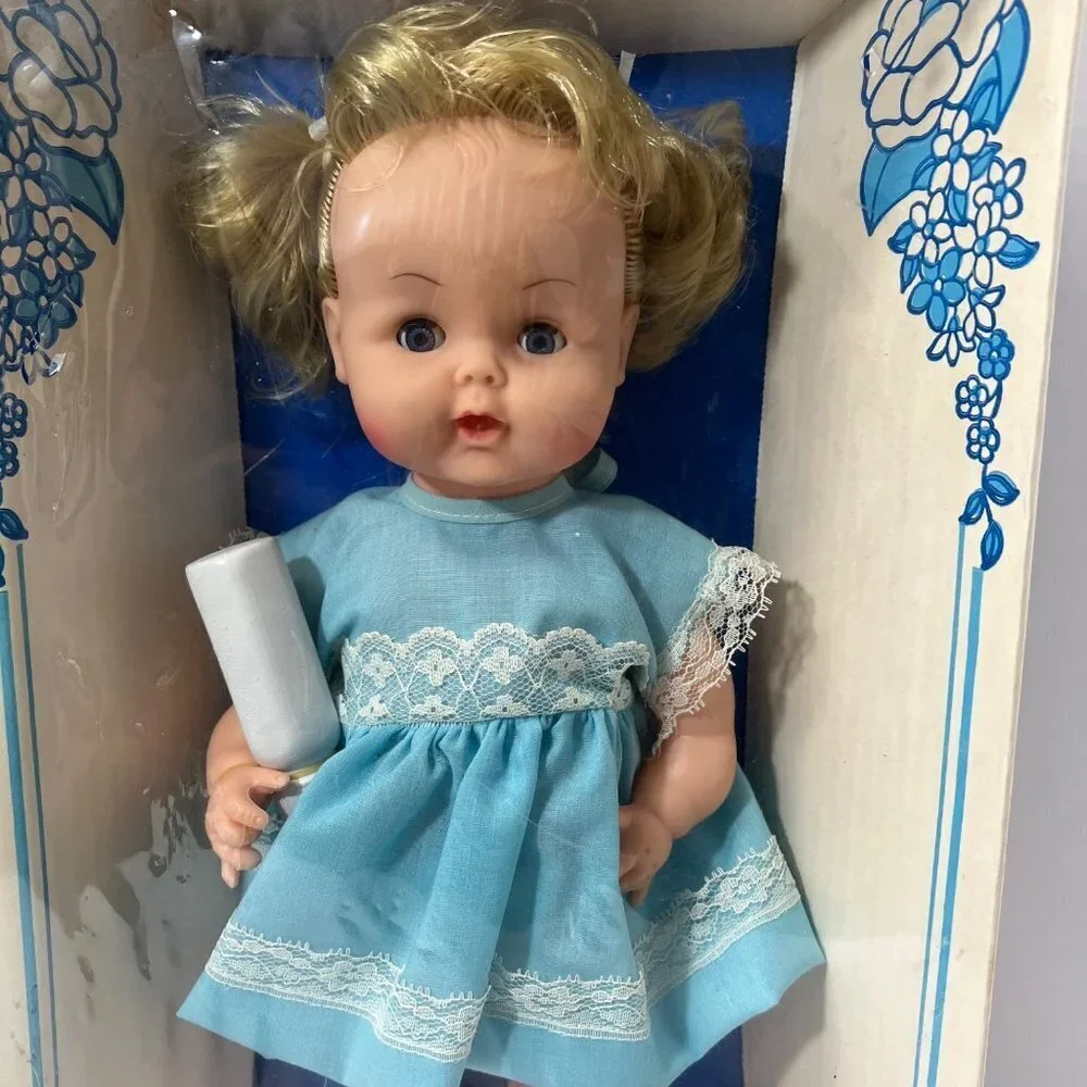 1970's Collette Toy Novelty Co baby doll blue dress NIP rare